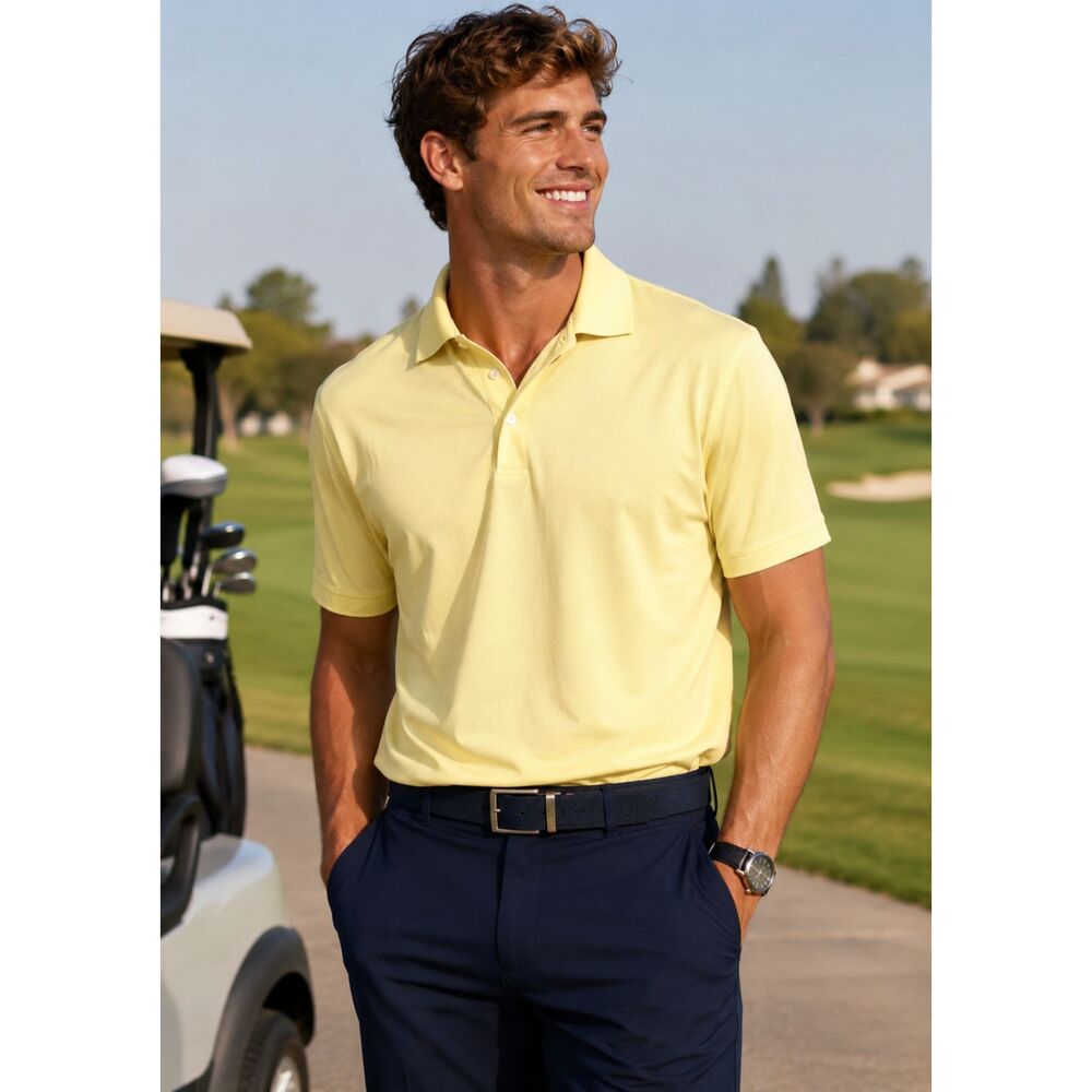 PGA TOUR Yellow Ribbed Golf Polo Shirt Mens Medium Performance Golf M